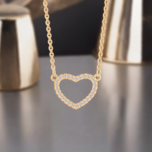Gold Plated Pendant Necklaces for Women Cubic Zirconia Accent 18 Inch Adjustable Chain Hypoallergenic Gift for Wife Mom Birthday Valentines Day - style: CZ hollow heart