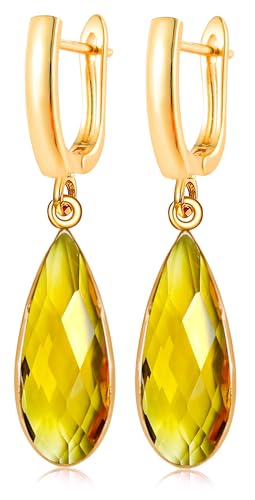 Geometric 14K Gold Crystal Stone Quartz Gemstone Leverback U Hoop Drop Dangle Earrings Jewelry for Women - color: C01