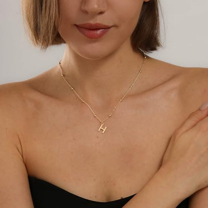 Initial Necklace for Women 14K Gold Silver Dainty Letter Necklace | Personalized Monogram Name Charm Pendant, Simple Bead Chain, Trendy Jewelry Gift, Non Tarnish - style: H
