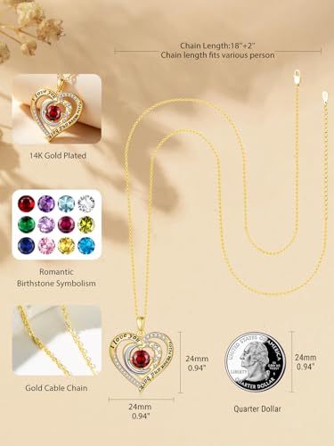 14K Gold I Love You to the Moon and Back Necklace for Women, Double Heart Birthstone Necklace, Moon Star Love Jewelry, Christmas Valentines Mothers Day Birthday Gifts for Wife Mom Girlfriend - color: 01-Jan Birthstone