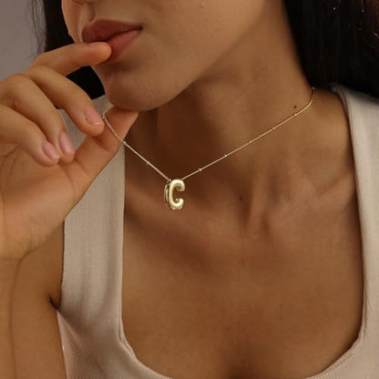 Ewrkbrㅤ Initial Necklaces for Women, 14k Gold Plated Bubble Letter Necklace Chunky Gold Necklace Dainty Charm Initial Necklaces for Women Trendy Custom Preppy Stocking Stuff Necklace Christmas Gifts - color: Gold, style: C
