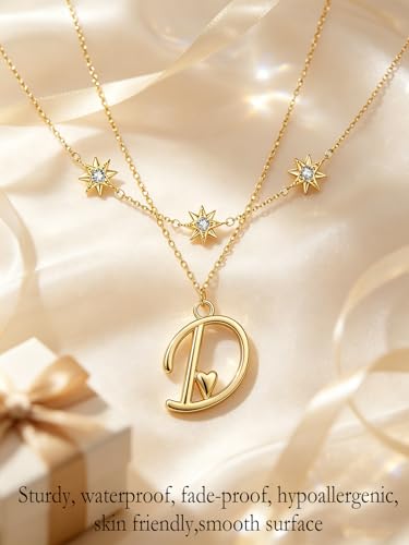 14K Gold A-Z Initial Lette Necklace Star Choker Women Necklace | Personalized Initial Jewelry, Meaningful Name Letter Gift for Women Wife Mom Friend, Perfect Present For Birthday/Anniversary - style: 14K Gold-D
