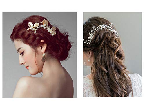 inSowni 28 Pack Wedding Bridal Gold Metal Leaf Hair Side Combs+U Shaped Pearl Rhinestone Fancy Hair Pins Clips Flower Golden Prom Formal Hair Pieces Updo Accessories for Women Girls Brides Bridesmaids