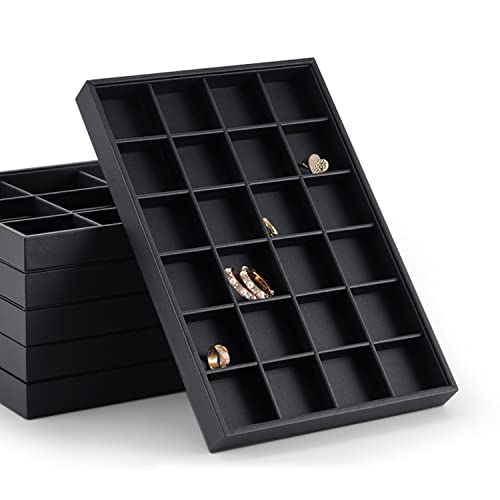 Oirlv Black Leather Jewelry Tray 24-Grid | 13.78"X9.45"X1.18" Tray with 24 Grid Inserts, Soft Velvet Lining, Perfect for Pendants and Earrings, Stackable Design - style: P01703