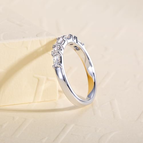 Cubic Zirconia Half Eternity Wedding Band Rings Round/Oval/Cushion Cut 5/6 Stones 5A Grade D Color CZ Stacking Band Engagement Promise Rings for Women - style: Raound & Cushion