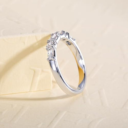 Cubic Zirconia Half Eternity Wedding Band Rings Round/Oval/Cushion Cut 5/6 Stones 5A Grade D Color CZ Stacking Band Engagement Promise Rings for Women - style: Raound & Cushion