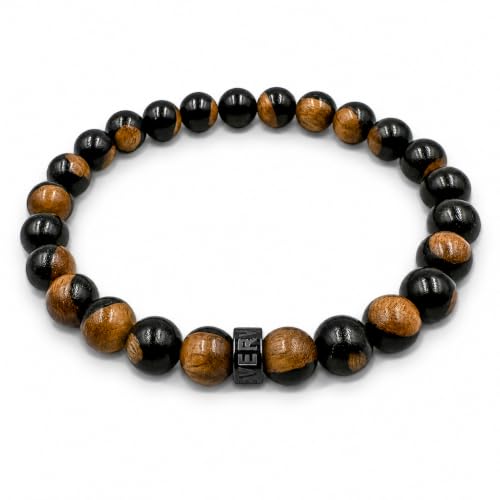 Everwood Original Men's Wooden Beaded Golf Bracelet | Handmade, 8mm Black Ebony Brown Sapwood Wood Beads, Natural Stretch Bracelet, Cascade Collection