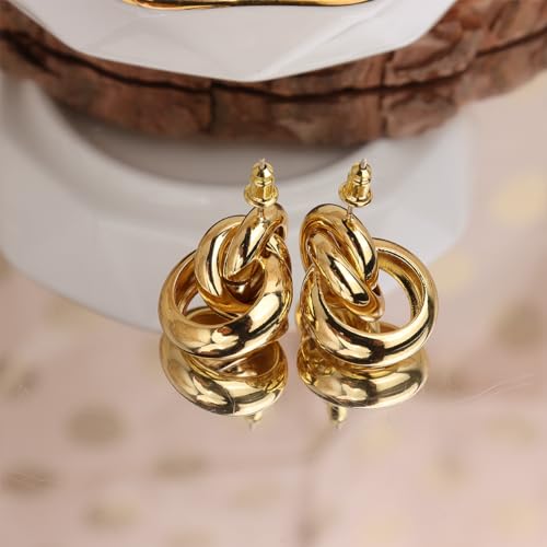 Jean Beau Chunky Gold Stud Earrings for Women Trendy Gold Plated Dangle Drop Prom Birthday Fashion Office Jewelry Gift - color: Knot