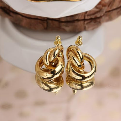 Jean Beau Chunky Gold Stud Earrings for Women Trendy Gold Plated Dangle Drop Prom Birthday Fashion Office Jewelry Gift - color: Knot