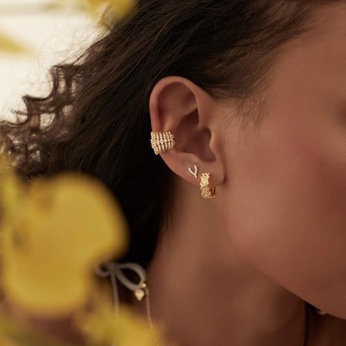 MYEARS Women Ear Cuff Earrings Gold Non Pierced Cartilage Clip on Open Wrap Hoop 14K Gold Plated Simple Hypoallergenic Everyday Jewelry - style: Fishbone