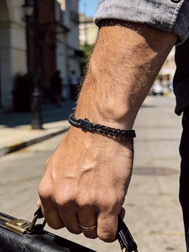 Bandmax Mens Hip Hop Cuban Link Bracelets 5/7/9/12MM Stainless Steel Miami Curb Chain Bracelet Silver/Gold Plated/Black Wristlet Chains for Men 7"-9" - color: 17 7MM Black-Custom