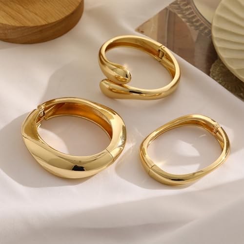 Chunky Gold Bangle Bracelets for Women, 14k Gold Plated Dainty Cuff Stackable Bangles Set, Trendy Bracelet Stack Fashion Jewelry Gifts - color: 07-GOLD