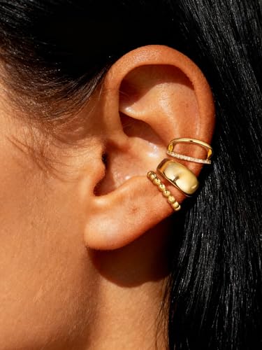 Ear Cuffs Non Piercing Hypoallergenic Gold Plated Ear Cuff Earrings for Women Trendy Clip On Cartilage Earring Set Dainty Adjustable Fake Piercings Earrings Fashion Accessories - color: E；3pcs gold ear cuff