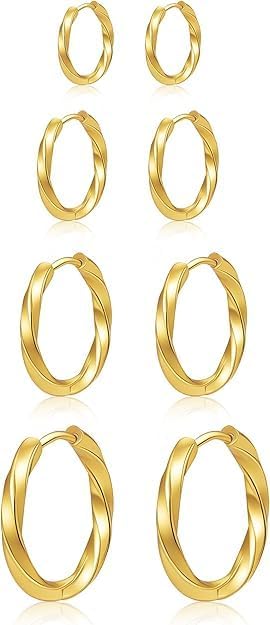 Surgical Steel Small Gold Huggie Hoop Earrings for Women Hypoallergenic - color: F-14K Gold Plated