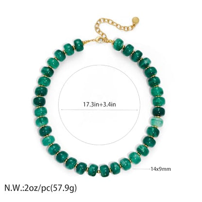 Rainbow Beaded Necklace for Women - Boho Necklaces Chunky Necklace for Summer Vacation Jewelry, Colorful Seed Bead Choker Statement Necklace - color: green