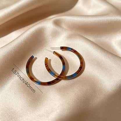 Resin Hoop Earrings for Women Lightweight Big Tortoise Shell Earrings Chunky Acrylic Earrings Hypoallergenic Mottled Statement Fashion Jewelry Gifts - color: C