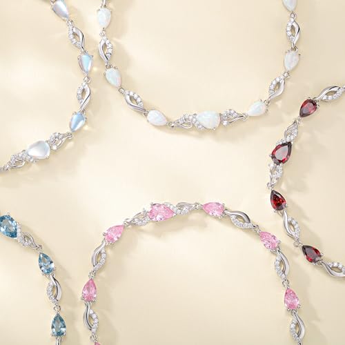 FANCIME Birthstone Teardrop Tennis Bracelet for Women, Sterling Silver 9x7mm main Gemstone Bolo Adjustable Chain Bracelet Fine Jewelry Birthday Gifts for Women Mom Wife Her - color: 04-CZ