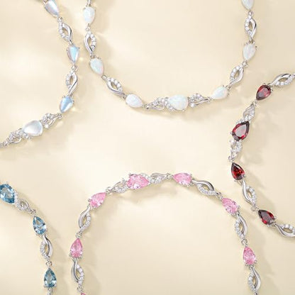 FANCIME Birthstone Teardrop Tennis Bracelet for Women, Sterling Silver 9x7mm main Gemstone Bolo Adjustable Chain Bracelet Fine Jewelry Birthday Gifts for Women Mom Wife Her - color: 04-CZ