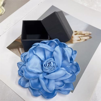 Dainty Fabric Rose Flower Large Brooch Lapel Pins Flower Brooches Pin Classic for Wedding Party Dance Banquet for Women Dress Suit Clothes Accessories Jewelry 100mm - color: Blue