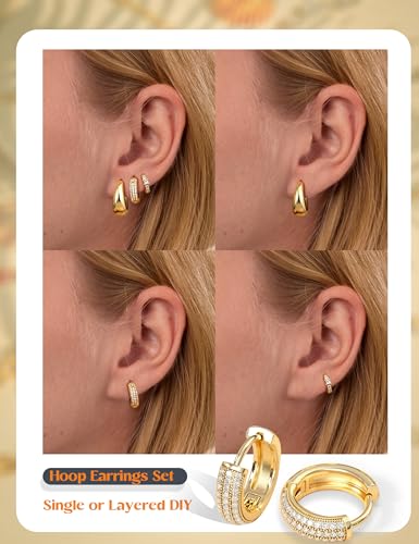 LOLIAS Small 14K Gold Plated Chunky Hoop Earrings for Women Hypoallergenic Silver Earrings Set for Sensitive Ears Non Tarnish Huggie Hoops Earring Stacks for Multiple Piercing Jewelry Lightweight 3Pairs - style: Teardrop-14K Gold Plated