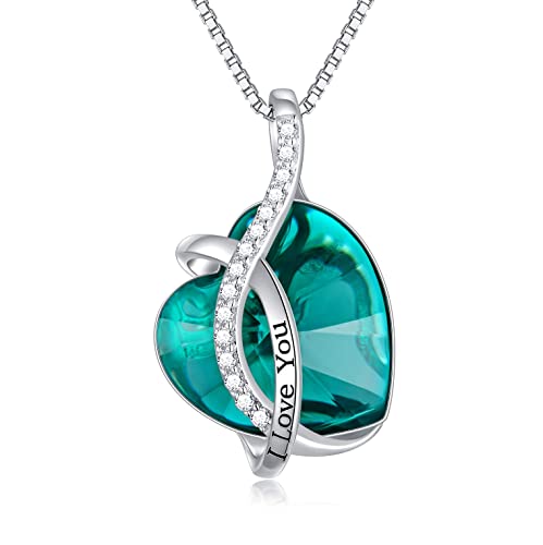 AOBOCO I Love You Sterling Silver 12 Birthstone Heart Pendant Necklace Embellished with Crystals from Austria, Mother's Day Anniversary Birthday Jewelry Christmas Gifts for Women Grandma Nana - color: F-May