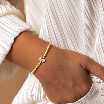 Zircon Initial Bracelet for Women - Never-Fade Personalized Jewelry, Dainty 14K Gold Plated Beaded Bracelets for Women Trendy Letter A-Z Personalized Jewelry Gifts - color: N