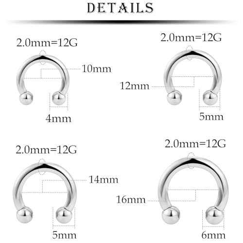 12G Septum Rings Ear Gauges Earrings Hoops Eyebrow Piercings lip Rings Hoop 316L Surgical Steel Cartilage Helix Tragus Rook Daith Earrings Piercing Jewelry for Women Men 10mm 12mm 14mm 16mm - style: 12G，10mm-16mm，Silver Tone