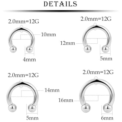 12G Septum Rings Ear Gauges Earrings Hoops Eyebrow Piercings lip Rings Hoop 316L Surgical Steel Cartilage Helix Tragus Rook Daith Earrings Piercing Jewelry for Women Men 10mm 12mm 14mm 16mm - style: 12G，10mm-16mm，Silver Tone