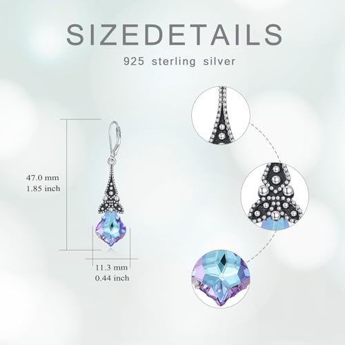 Vintage Crystal Earrings 925 Sterling Silver Retro Dangle Drop Leverback Earrings with Crystla from Austria, Birthday Jewelry Gifts for Women