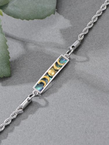 Waves/Tree of Life/Mushrooms/Moon Phase/Butterfly/Hummingbird Bracelet/Anklet 925 Sterling Silver Adjustable Abalone Shell Bar Bracelet/Anklet Summer Jewelry Gifts for Women - color: Moon Phase, size: Anklet 9"+2"