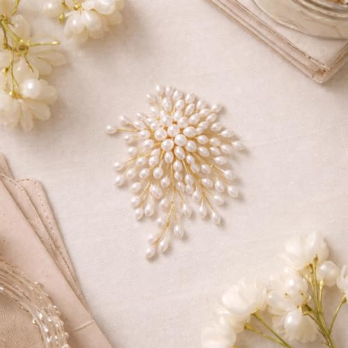 Pearl Flower Brooch Pin for Women, Elegant Floral Pin for Wedding | Firework-inspired faux pearl floral brooch adds an elegant accent to dresses, coats, scarves, and blazers.