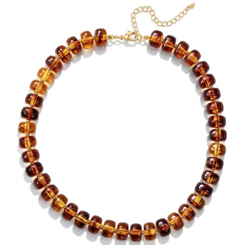 Chunky Beaded Necklaces for Women，Minimalistic Modern Jewelry | Colorful Boho Collar Necklace, Large Round Beads Resin Choker Necklace, Y2K Summer Beach Jewelry for Women - color: brown