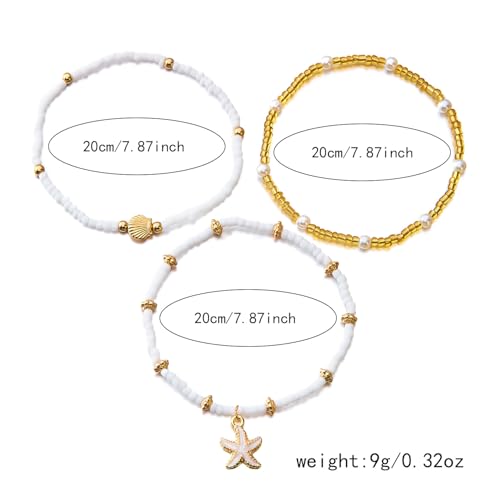 Starfish Mermaid Anklets Bracelets for Women Waterproof Gold Beaded Seashell Starfish Anklets Bohemian Summer Surf Stackable Anklet Bracelet Hawaiian Mermaid Jewelry Outfits for Women - style: Bead starfish