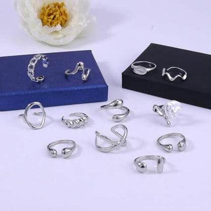 CSIYANJRY99 Gold Silver Rings Set for Women Trendy Irregular Chunky Gold Ring Baroque Pearl Rings Stackable Statement Knuckle Ring Jewelry - color: D-Silver