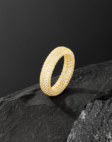 Bling Halo Stacking Ring for Men Women - 18k Gold Plated Stackable Cubic Zirconia Band - Created Diamond Iced Out Hip Hop Jewelry Gifts - color: Style B-Gold Plated, size: 10