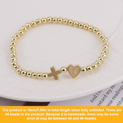 Mikovivi Women's Cross Bracelet with Initial Beads, Elastic Heart Alphabet Charm Stackable Beaded Bracelet Religious Christian Jewelry Gift - style: Letter K
