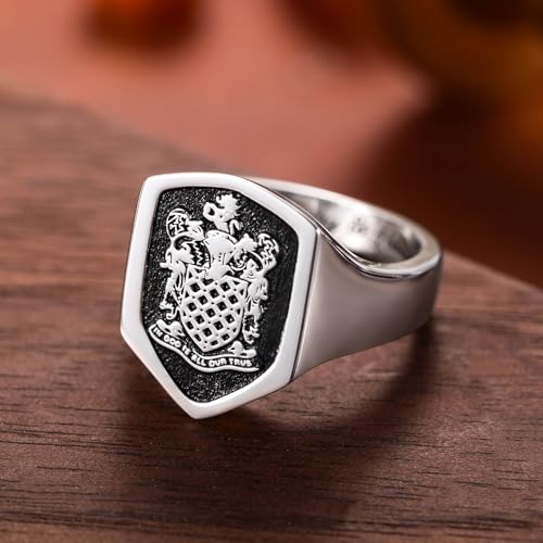 callie Custom Signet Ring - Engraved Text & Photo, Personalized Family Crest Coat Of Arms Rings, 925 Sterling Silver/Brass | Father's Day Jewelry Gifts for Men & Women - color: Hexagon