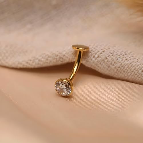G23 Titanium Belly Jewelry 14G Flat Bottom Floating Belly Button Rings Curved Belly Barbell Navel Ring Belly Piercing 8/10/12/14mm Navel Rings Belly Piercings Jewelry for Women - color: Style1:Gold+Clear CZ