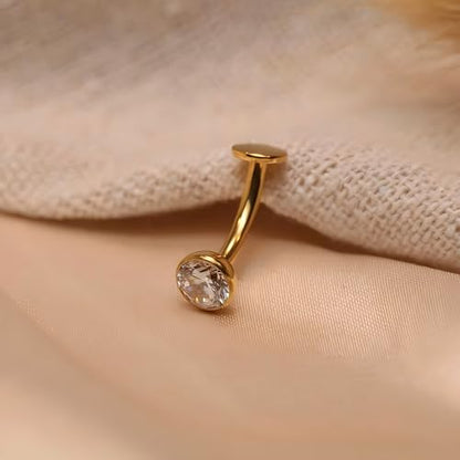 G23 Titanium Belly Jewelry 14G Flat Bottom Floating Belly Button Rings Curved Belly Barbell Navel Ring Belly Piercing 8/10/12/14mm Navel Rings Belly Piercings Jewelry for Women - color: Style1:Gold+Clear CZ