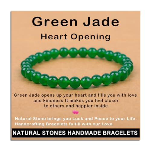 AD Beads Handmade Gemstone Stretch Elastic Bracelet Crystal Healing Reiki Nature's Beauty and Spiritual Essence Unisex (6mm, Green Jade (Heart Opening)) - color: Green Jade (Heart Opening), size: 6mm