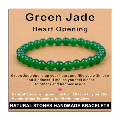 AD Beads Handmade Gemstone Stretch Elastic Bracelet Crystal Healing Reiki Nature's Beauty and Spiritual Essence Unisex (6mm, Green Jade (Heart Opening)) - color: Green Jade (Heart Opening), size: 6mm