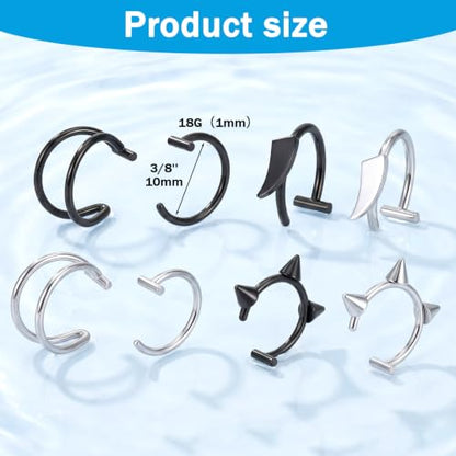16Pcs Fake Lip Piercing Faux Lip Ring Cuffs Clip on Lip Rings Non Piercing Stainless Steel Snake Bites Vampire Fangs Jewelry Double Hoop Lip Cuff for Halloween Punk Y2K Accessories Women Men
