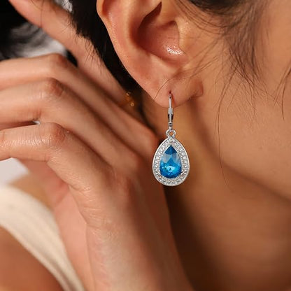 Dangle Earrings for Women Multicolor Crystal Drop Earrings Set Leverback Teardrop Earrings 925 Silver and 14K Gold Plated Hypoallergenic Fashion Cubic Zirconia Dangle Earrings Trendy Jewelry Gifts for Women - style: Teardrop Set-S 5