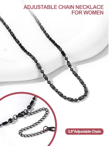 FOCALOOK Choker Necklace for Women, Double Layered Boho Beaded Choker Chain | Dainty 14K Gold Plated/Silver/Black Metal, Simple Small Satellite Beaded Chain Necklace, Hypoallergenic for Everyday Wear - color: 03.Beaded Choker-Black