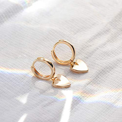 Heart Dangle Hoop Earrings for Women | 14K Gold Plated Love Heart Huggie Earrings, Hypoallergenic Dainty Jewelry Gift for Women - style: G- Loving Heart