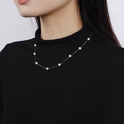 925 Sterling Silver Dainty Freshwater Cultured Pearl Choker Necklace White Genuine Real Pearl Charm Necklaces Jewelry Gifts for Her - color: Satellite Pearl 6-7mm AAAAA-Silver