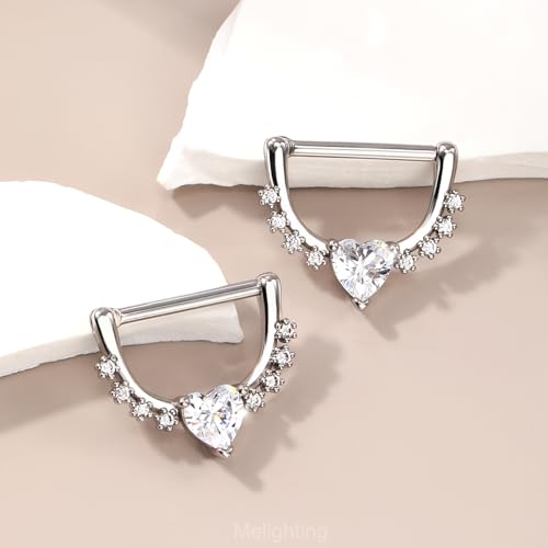 Melighting 14G Star Nipple Rings Steel 316L Nipple Piercing Jewelry Clear CZ Nipple Bars Clicker Nipple Barbell For Women Men 14mm