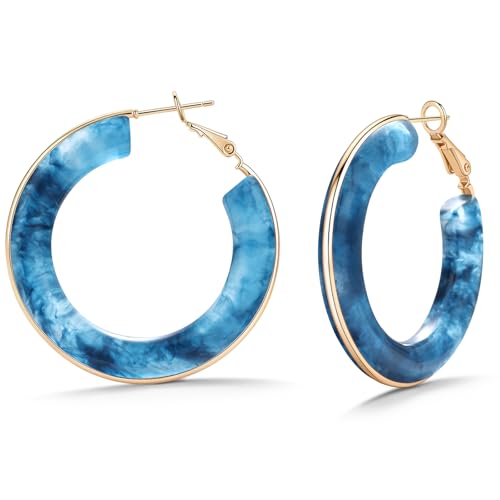 Chunky Gold Resin Hoop Earrings Leverback Statement Huggie Hoops Dangle Drop Dressy Earring Prom Festival Vacation Jewelry for Women - color: Royal Blue, size: Hoop