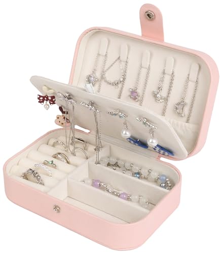 Travel Jewelry Case for Women Girls, Jewelry Box Organizer,6.3x4.3In,Pink - color: Pink, size: 6.3x4.3x2 In