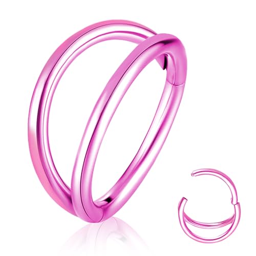 Titanium Septum Rings, Nose Rings Hoops for Women, Segment Nose Rings 16G 8mm/10mm Hypoallergenic Cartilage Conch Helix Rook Hoop Earrings - color: Double Stacked-Pink, size: 16 Gauge 8mm